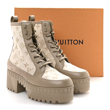 Louis Vuitton Suede Calfskin Laureate Platform Desert Boots 38.5 Beige 9 of 9