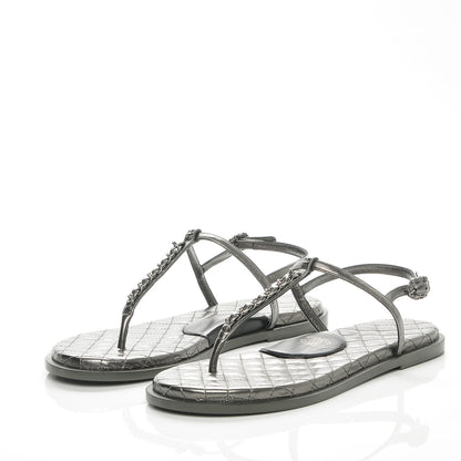 Chanel Iridescent Lambskin Chain Thong Sandals 41 Dark Silver 2 of 8