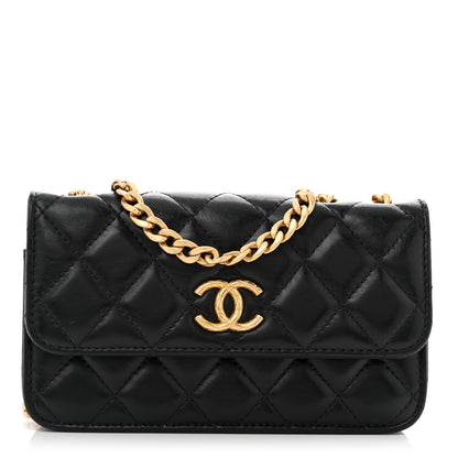 Chanel Quilted Pillow Crush Flap Phone Holder With Chain Black 1 of 14