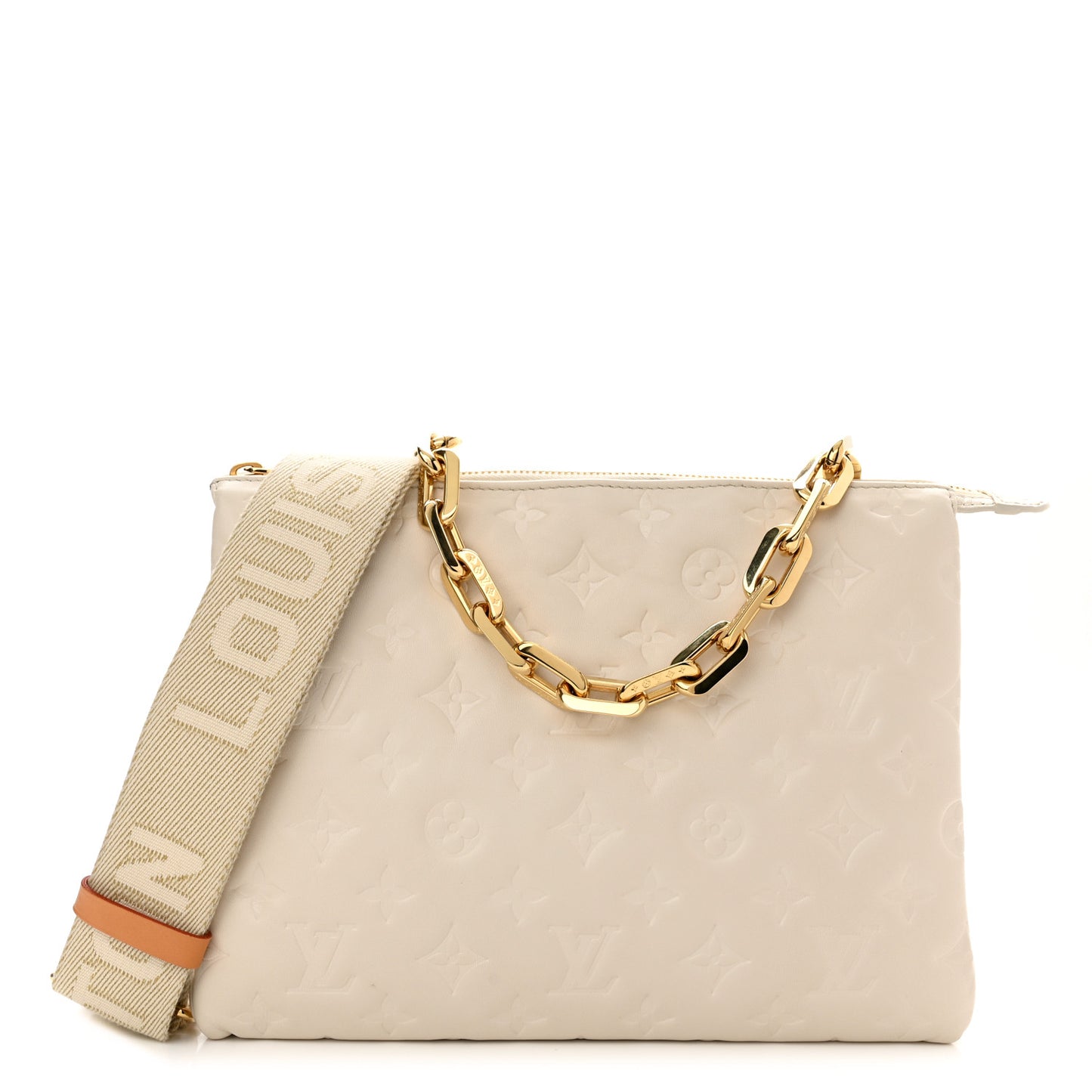 Lambskin Embossed Monogram Coussin PM Beige Cream