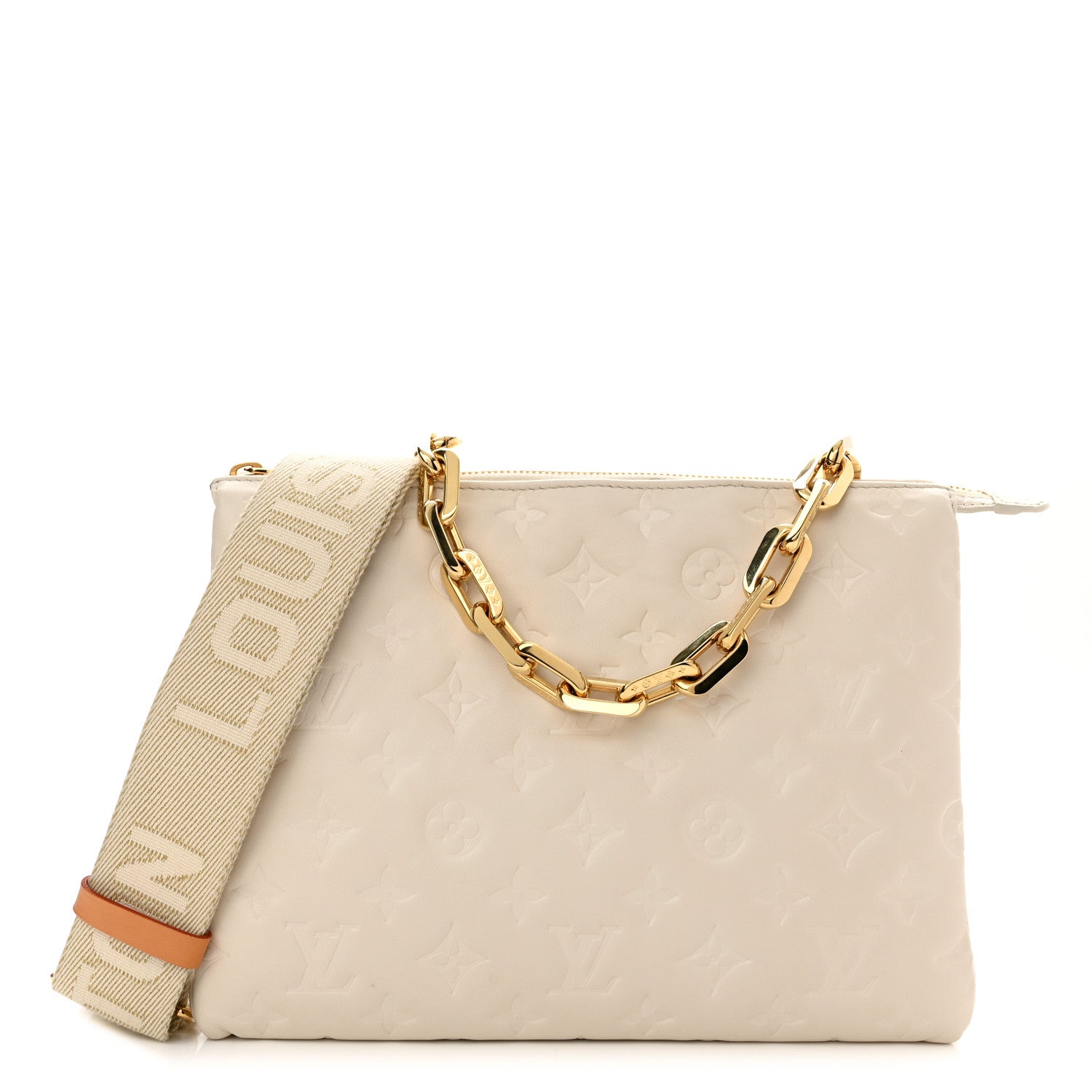 Louis Vuitton Lambskin Embossed Monogram Coussin PM Beige Cream 1 of 11