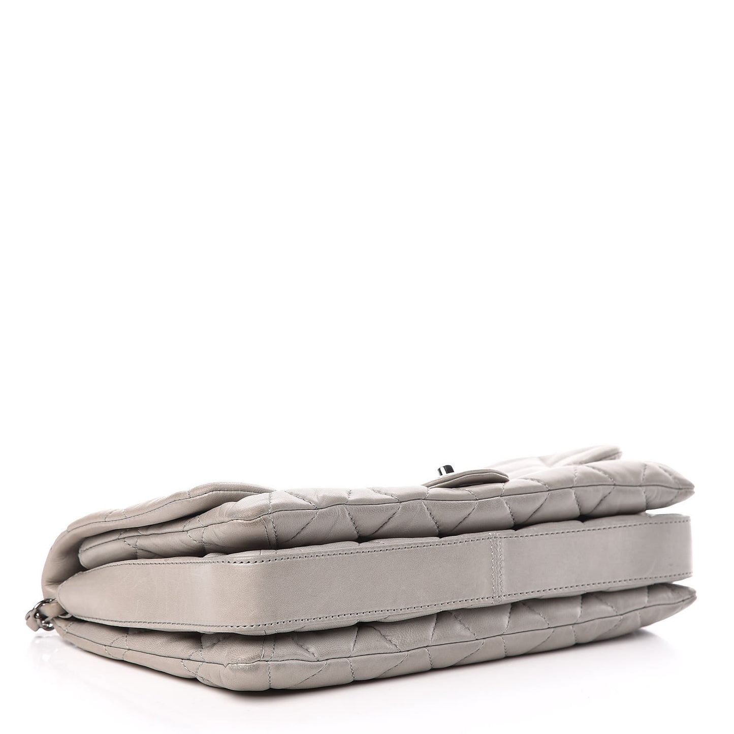 Lambskin Quilted 3 Accordion Flap Bag Grey