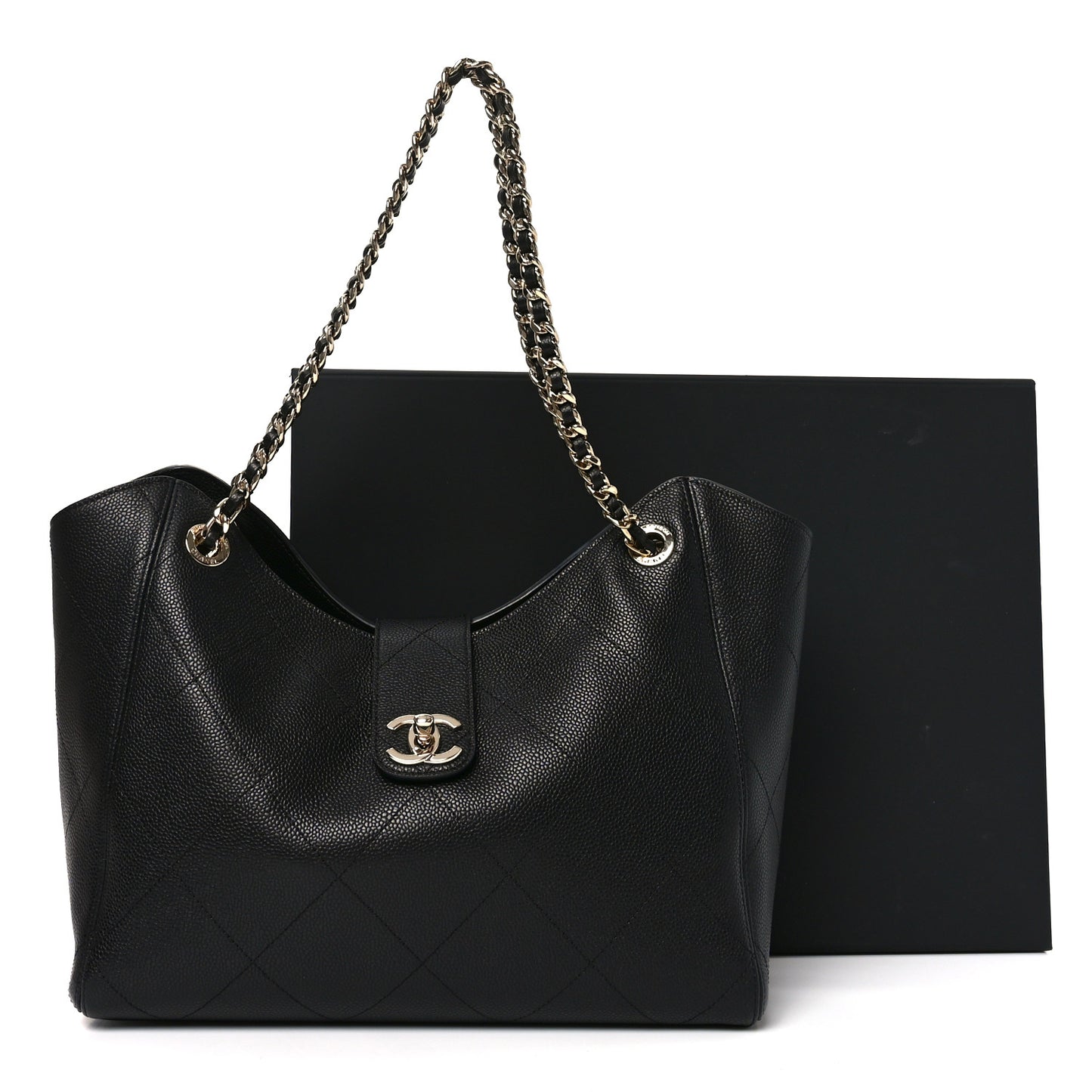 Grained Calfskin Large Shopping Bag Black