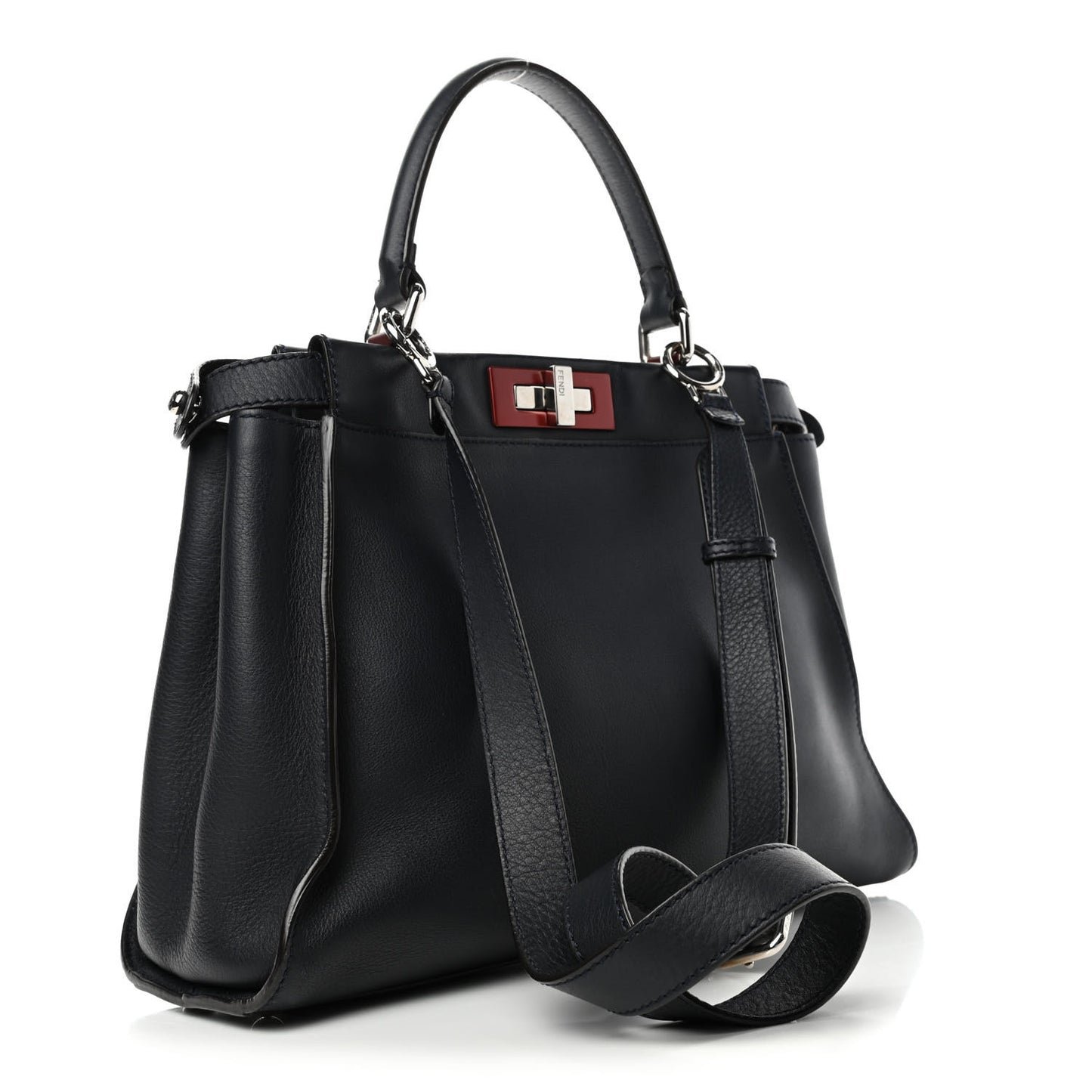 Vitello Seta Shiny Nappa Medium Peekaboo Iconic Satchel Blue Notte Ardesia