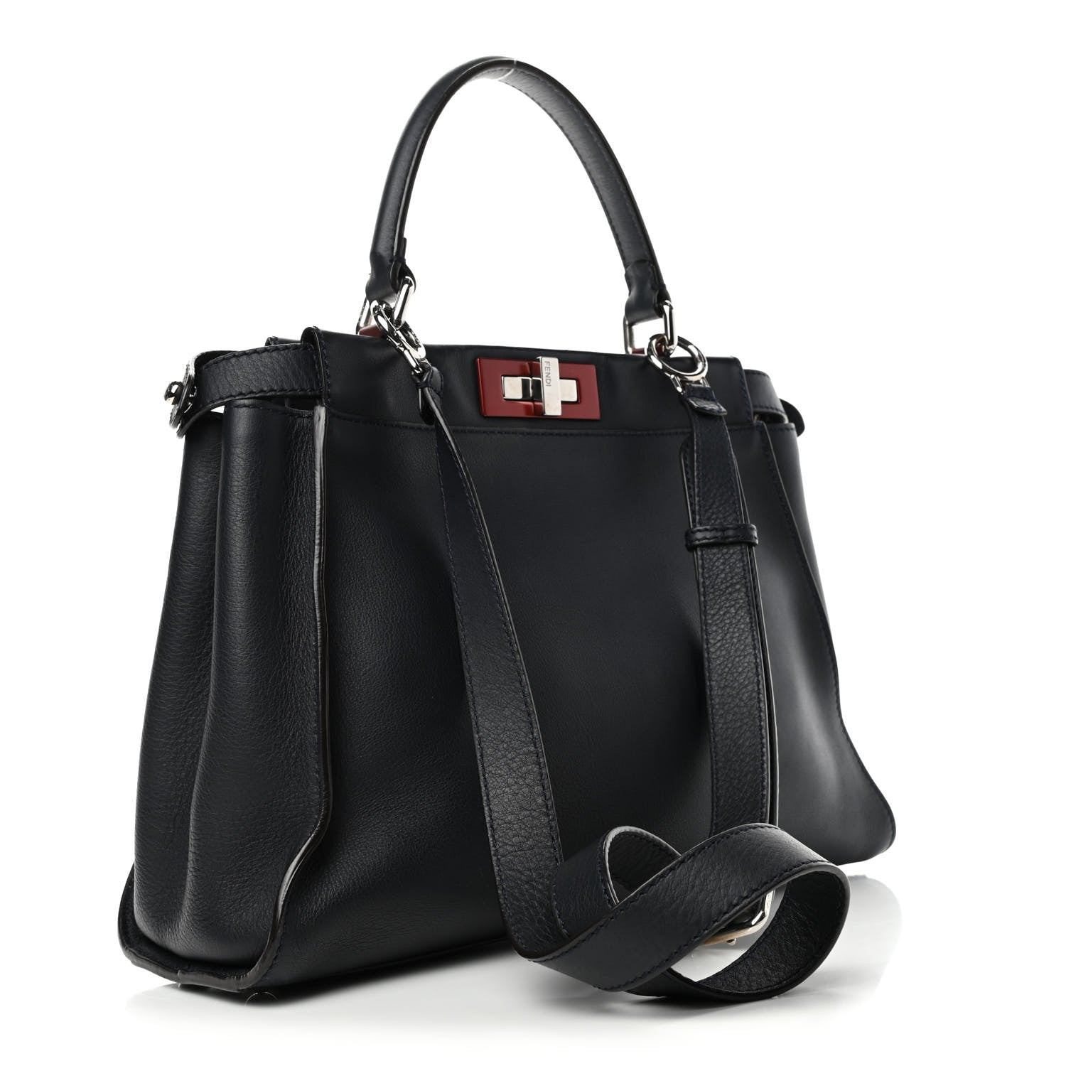 Fendi Vitello Seta Shiny Nappa Medium Peekaboo Iconic Satchel Blue Notte Ardesia 2 of 4
