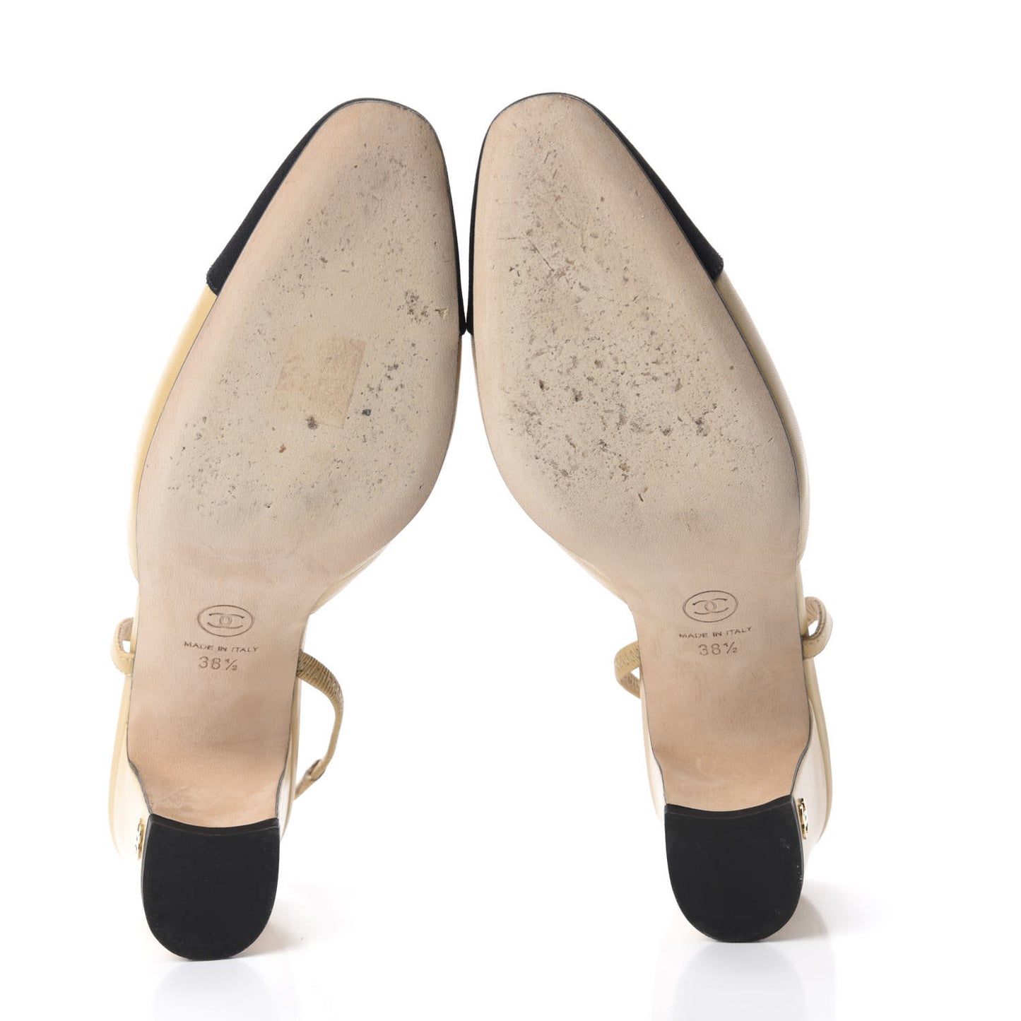 Goatskin Grosgrain Cap Toe CC Slingback Sandals 38.5 Beige Black