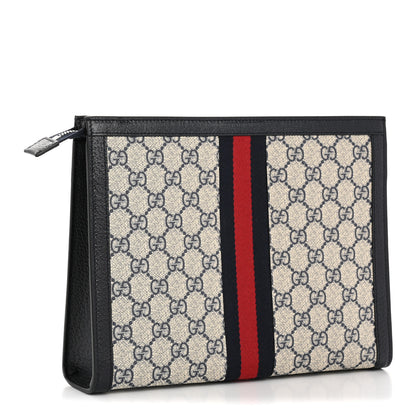 Gucci GG Supreme Monogram Web Ophidia Pouch Beige Blue 3 of 8