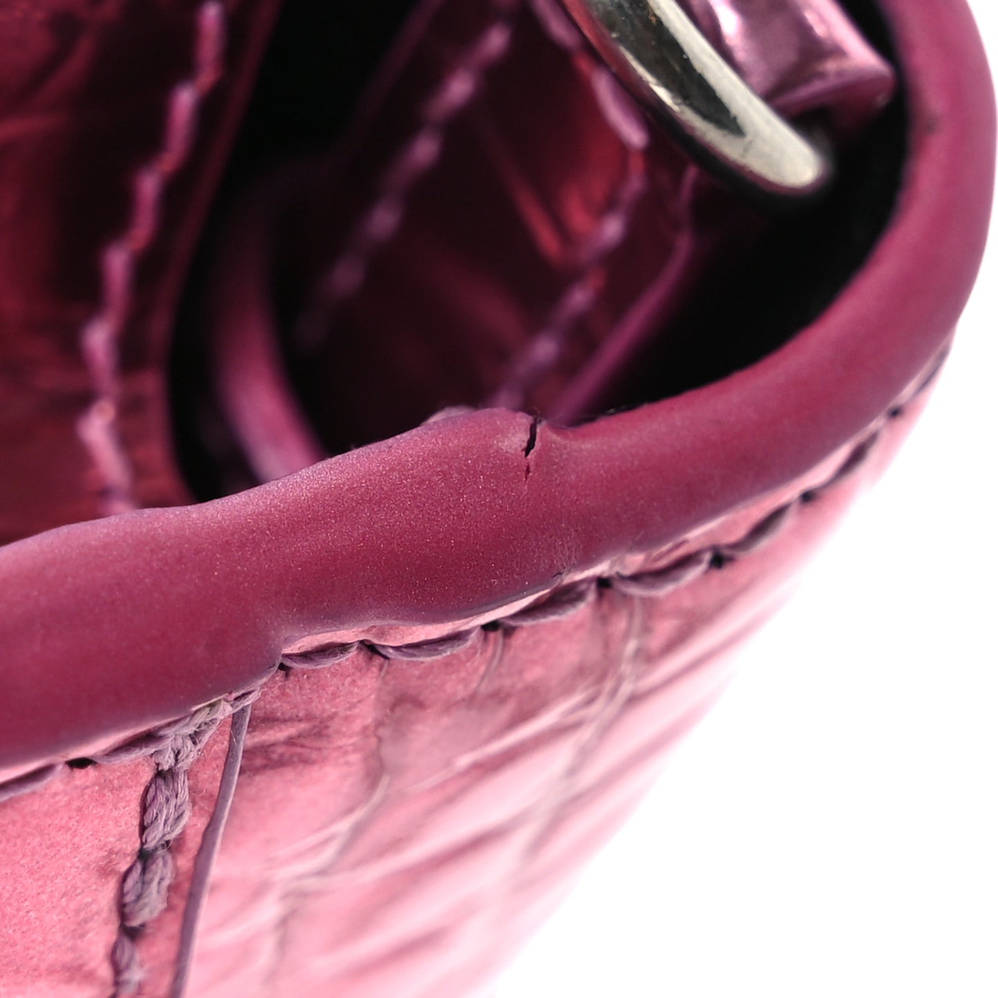 Metallic Shiny Calfskin Crocodile Embossed Hourglass Chain Bag Pink