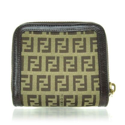 Fendi Zucchino Vitello Compact Zip Around Wallet Mogano Panna Bruciato 3 of 11