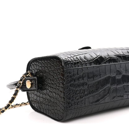 Chanel Calfskin Crocodile Embossed Turn Around Clutch With Chain Black 8 of 10