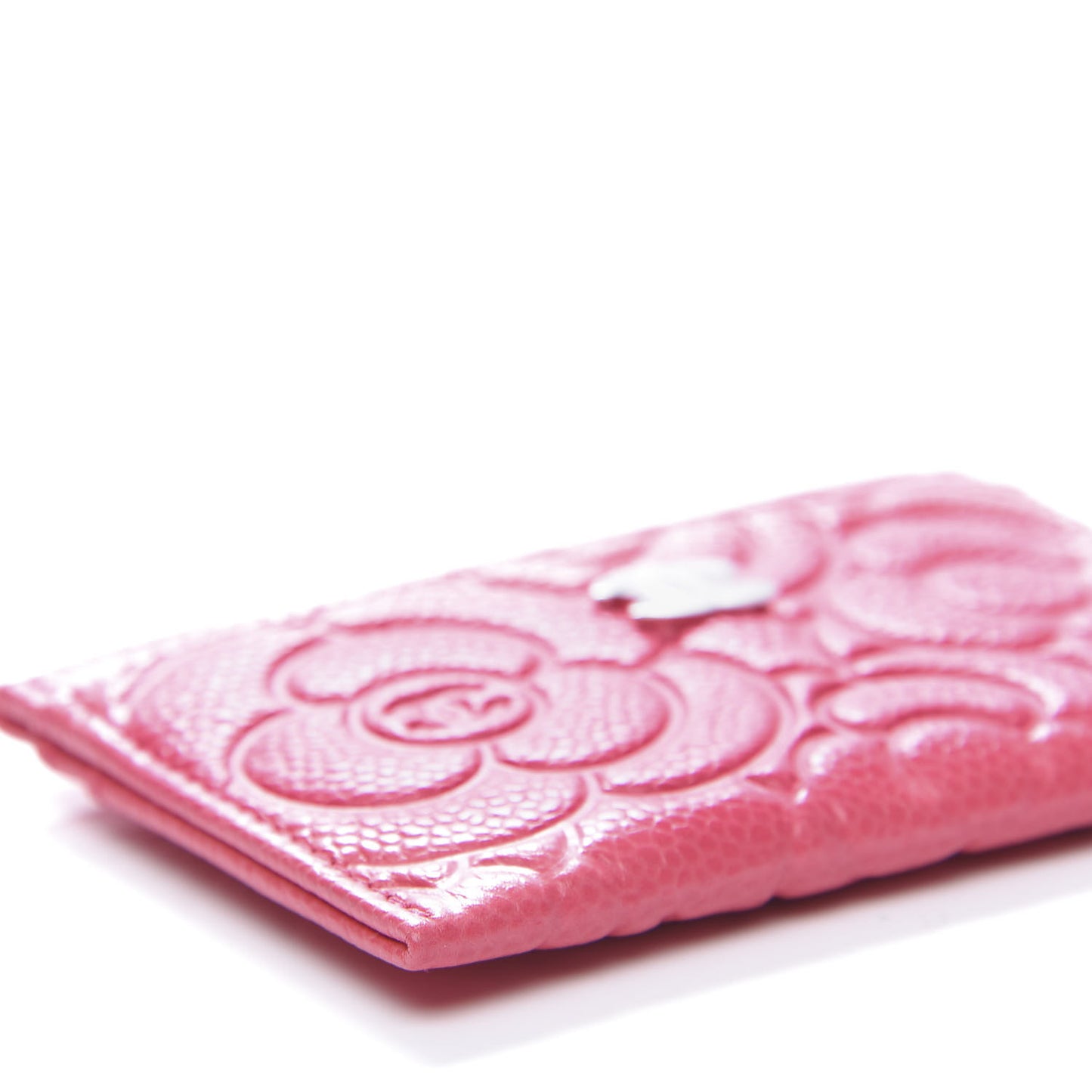 Caviar Camellia Embossed Card Holder Pink