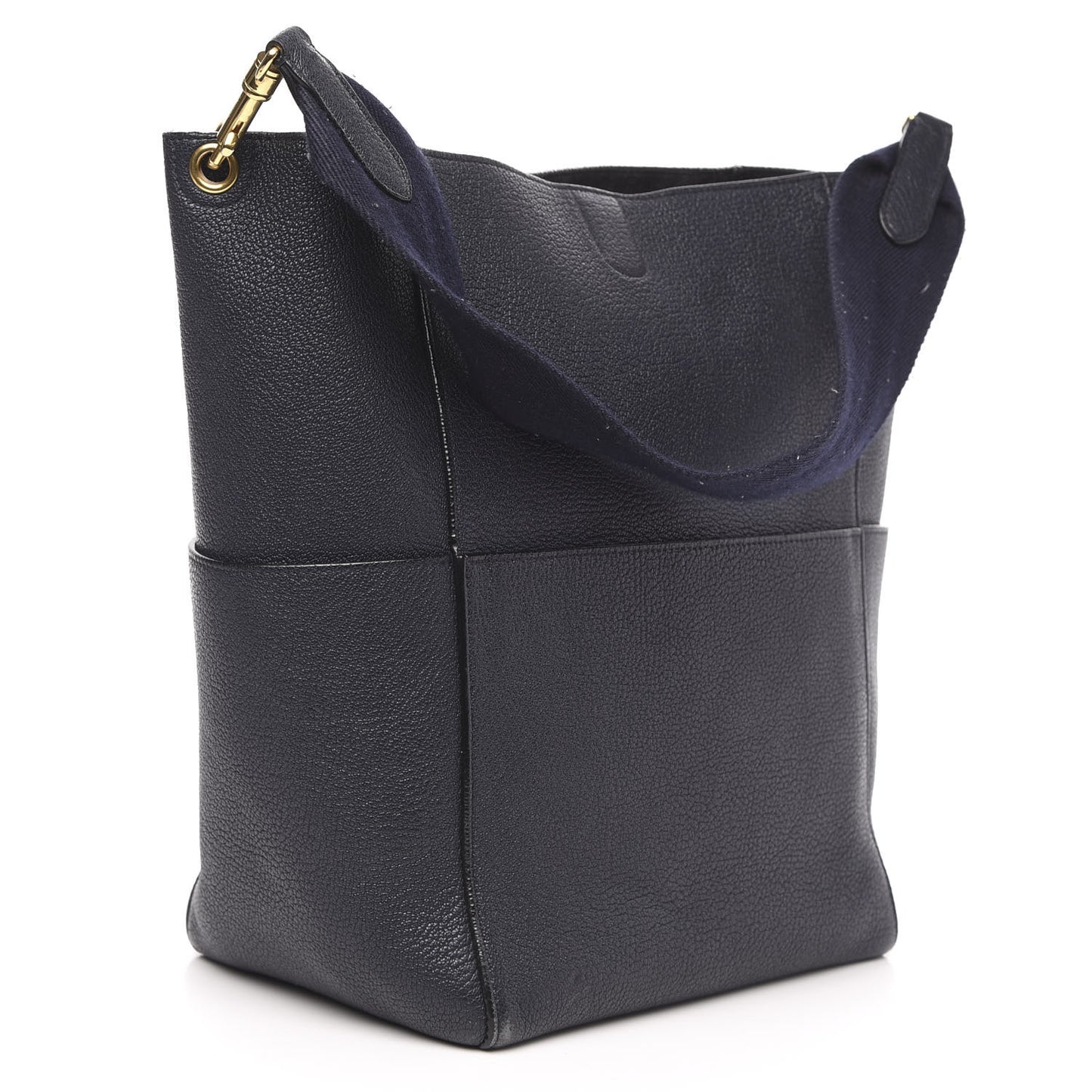 Soft Grained Calfskin Sangle Bucket Bag Navy Blue