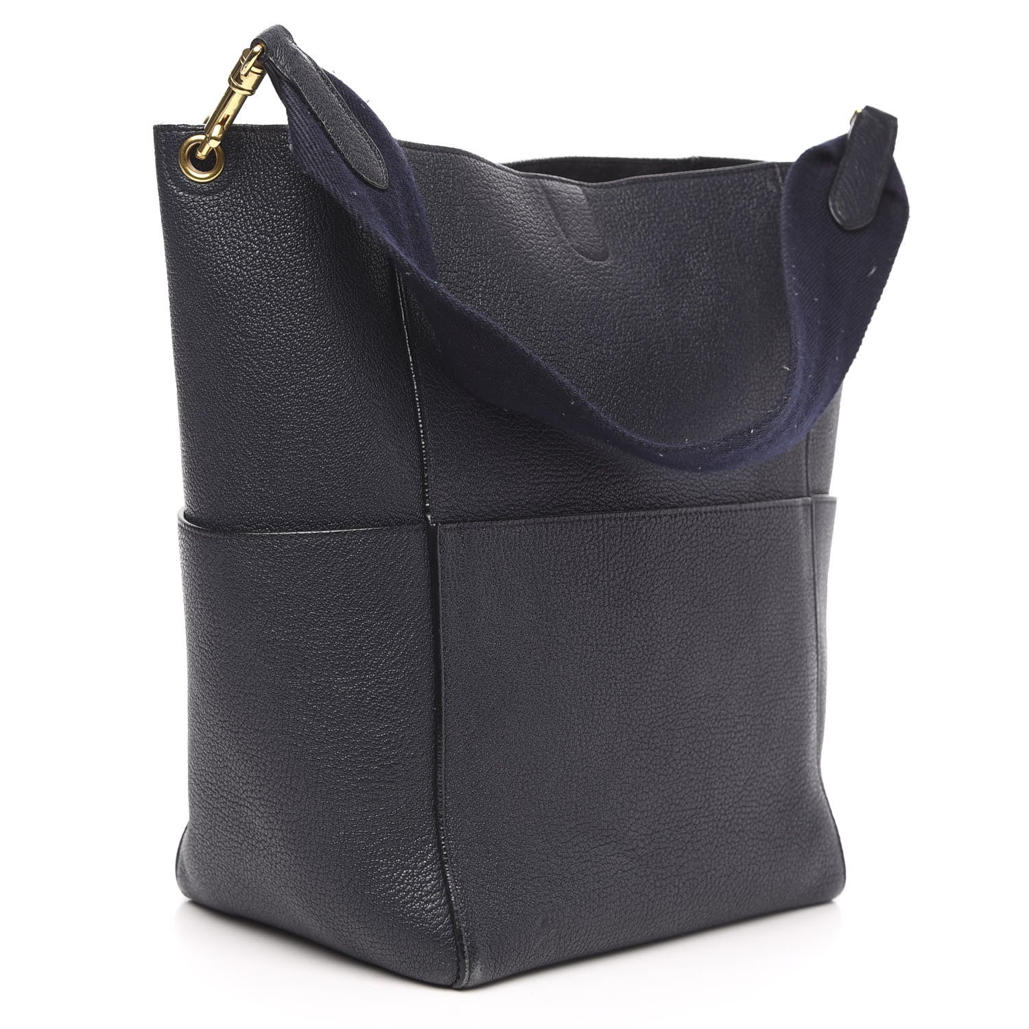 Celine Soft Grained Calfskin Sangle Bucket Bag Navy Blue 3 of 17