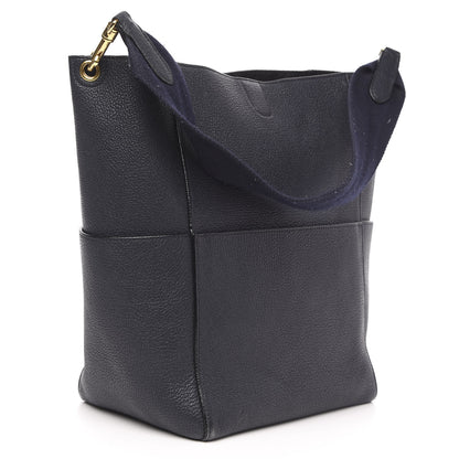 Celine Soft Grained Calfskin Sangle Bucket Bag Navy Blue 3 of 17