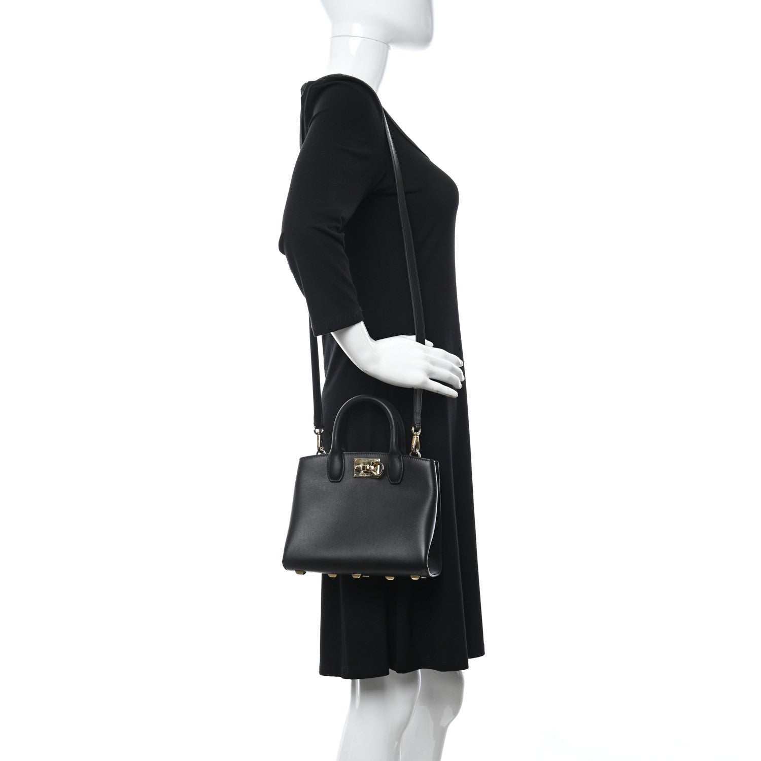 Salvatore Ferragamo Calfskin Small The Studio Box Bag Black 2 of 10