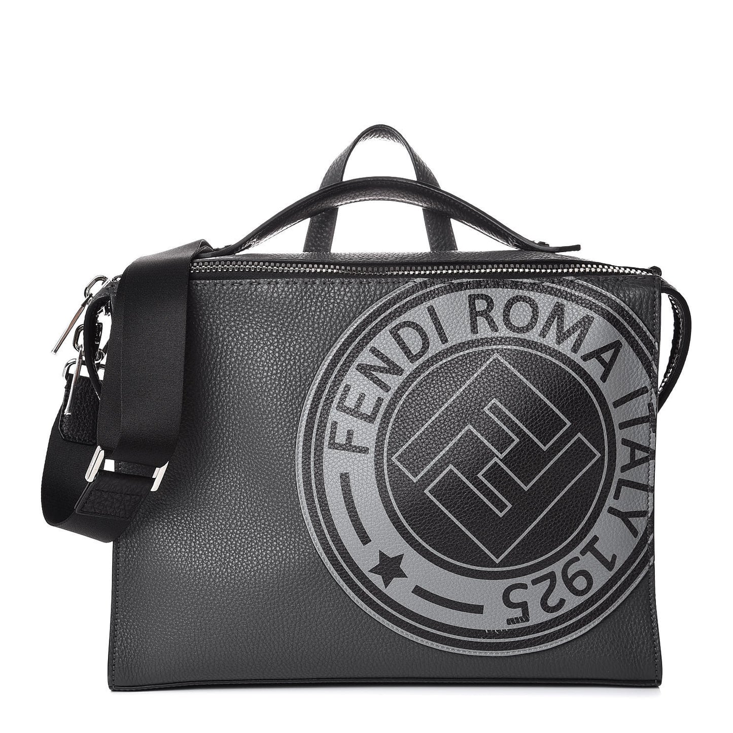 Cuoio Romano Selleria Fendi Stamp Patch Lui Urban Briefcase Black Black Grigio