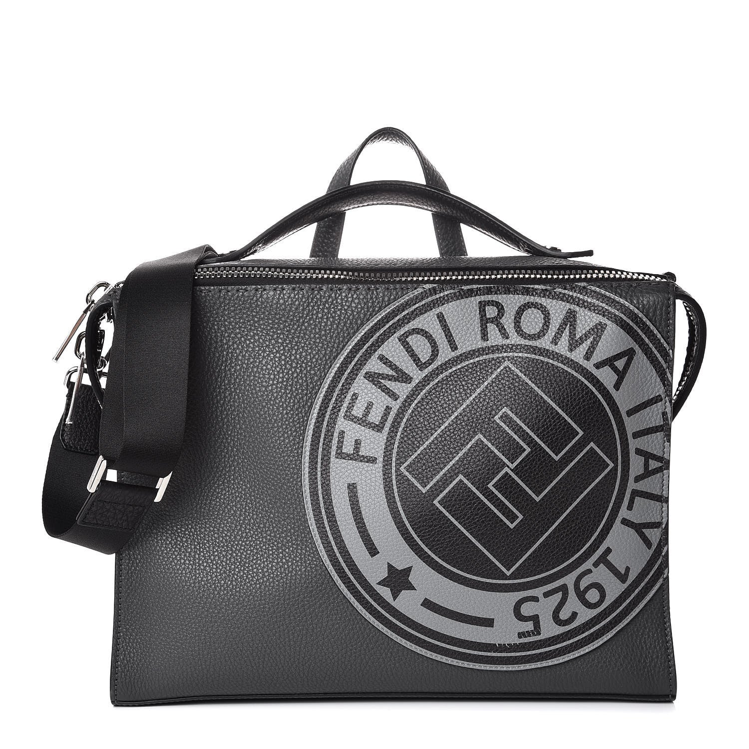 Fendi Cuoio Romano Selleria Fendi Stamp Patch Lui Urban Briefcase Black Black Grigio 1 of 9