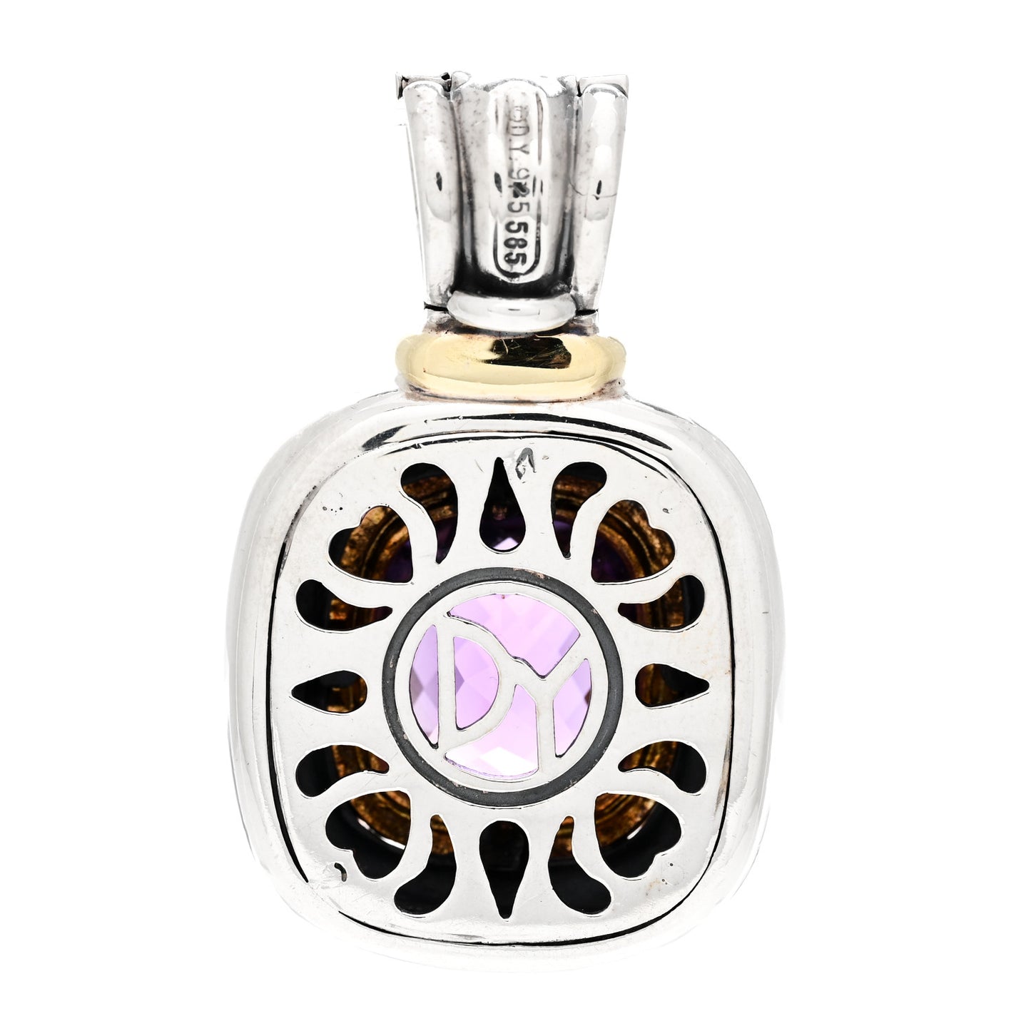 Sterling Silver 14K Yellow Gold Amethyst 15mm Albion Enhancer Pendant