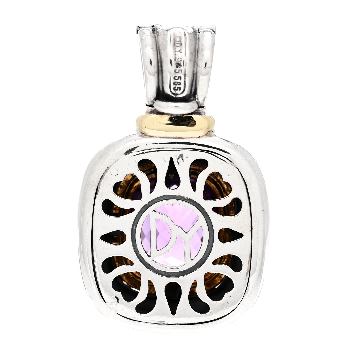 David Yurman Sterling Silver 14K Yellow Gold Amethyst 15mm Albion Enhancer Pendant 3 of 4