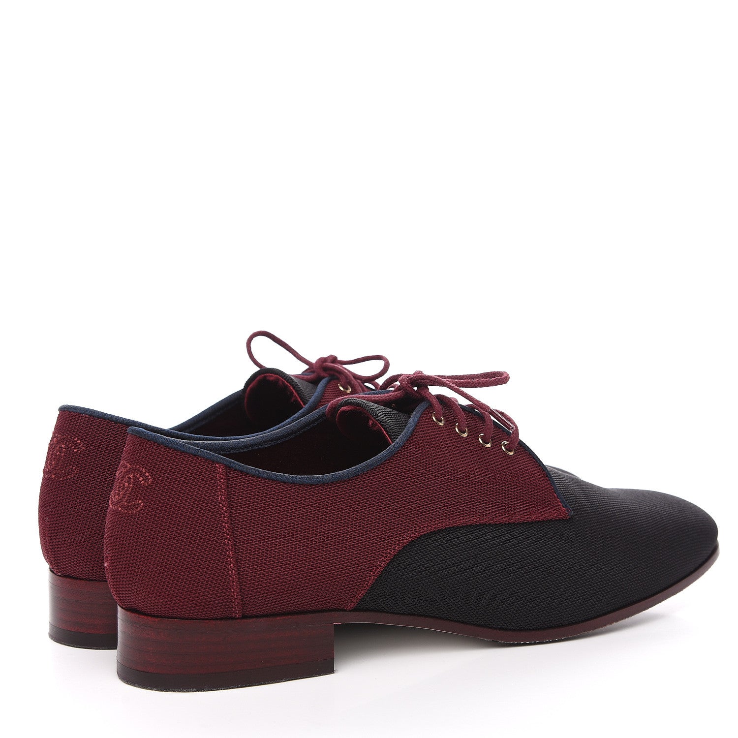 Chanel Fabric Lace Up CC Oxfords 39.5 Burgundy Black 4 of 8