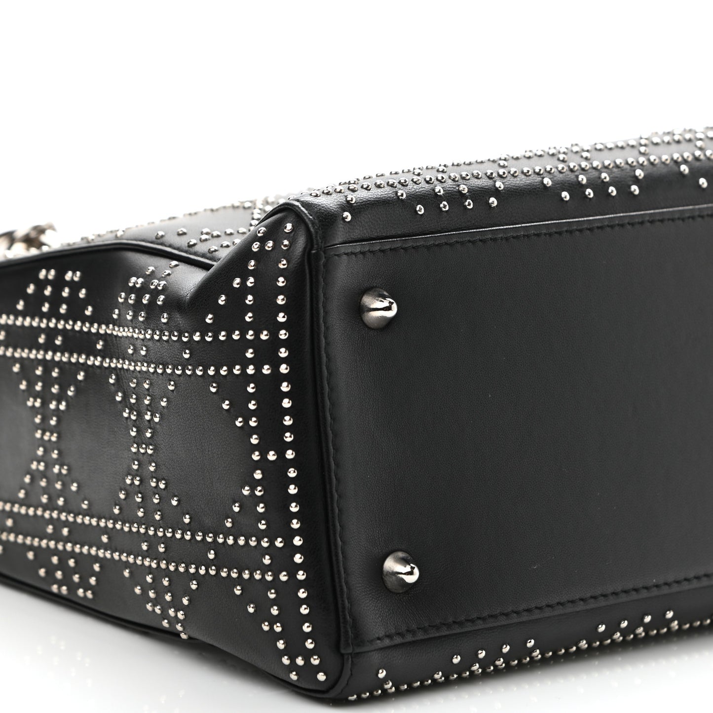 Calfskin Cannage Studded Medium Lady Dior Black