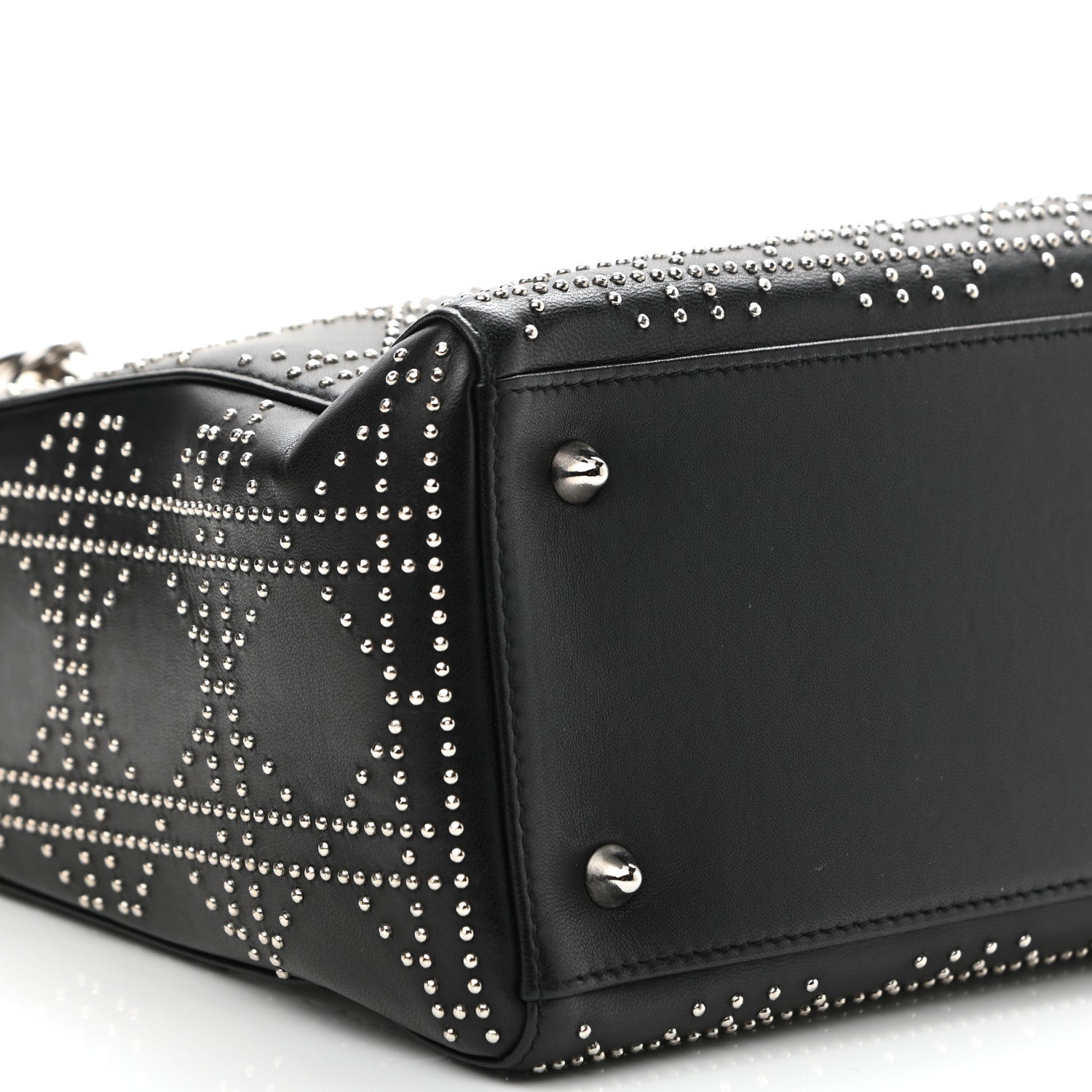 Christian Dior Calfskin Cannage Studded Medium Lady Dior Black 9 of 11