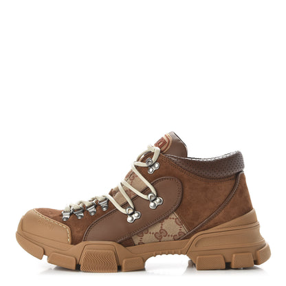 Gucci X SEGA Suede Calfskin GG Monogram Mens Flashtrek Sneakers 9 New Cuir Beige Ruggine 1 of 9