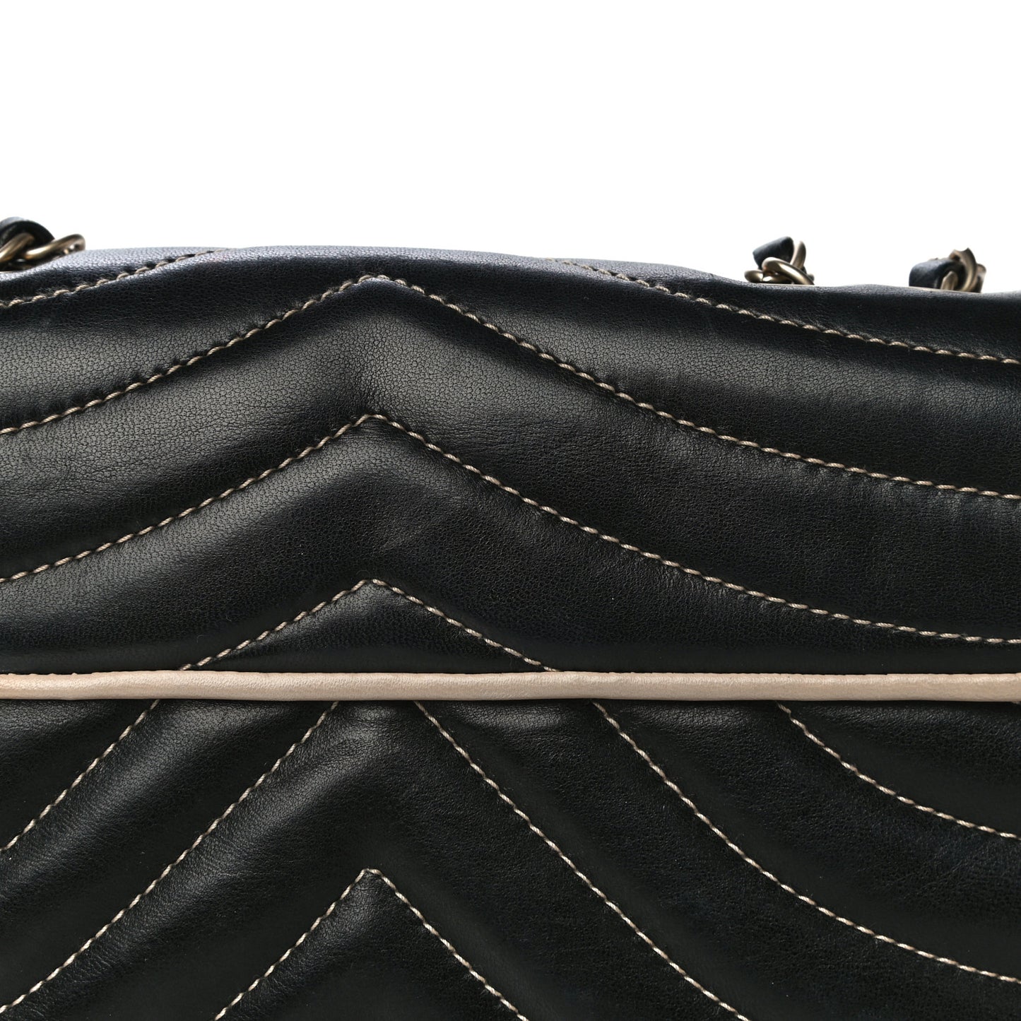 Lambskin Quilted Single Flap Bag Black Beige