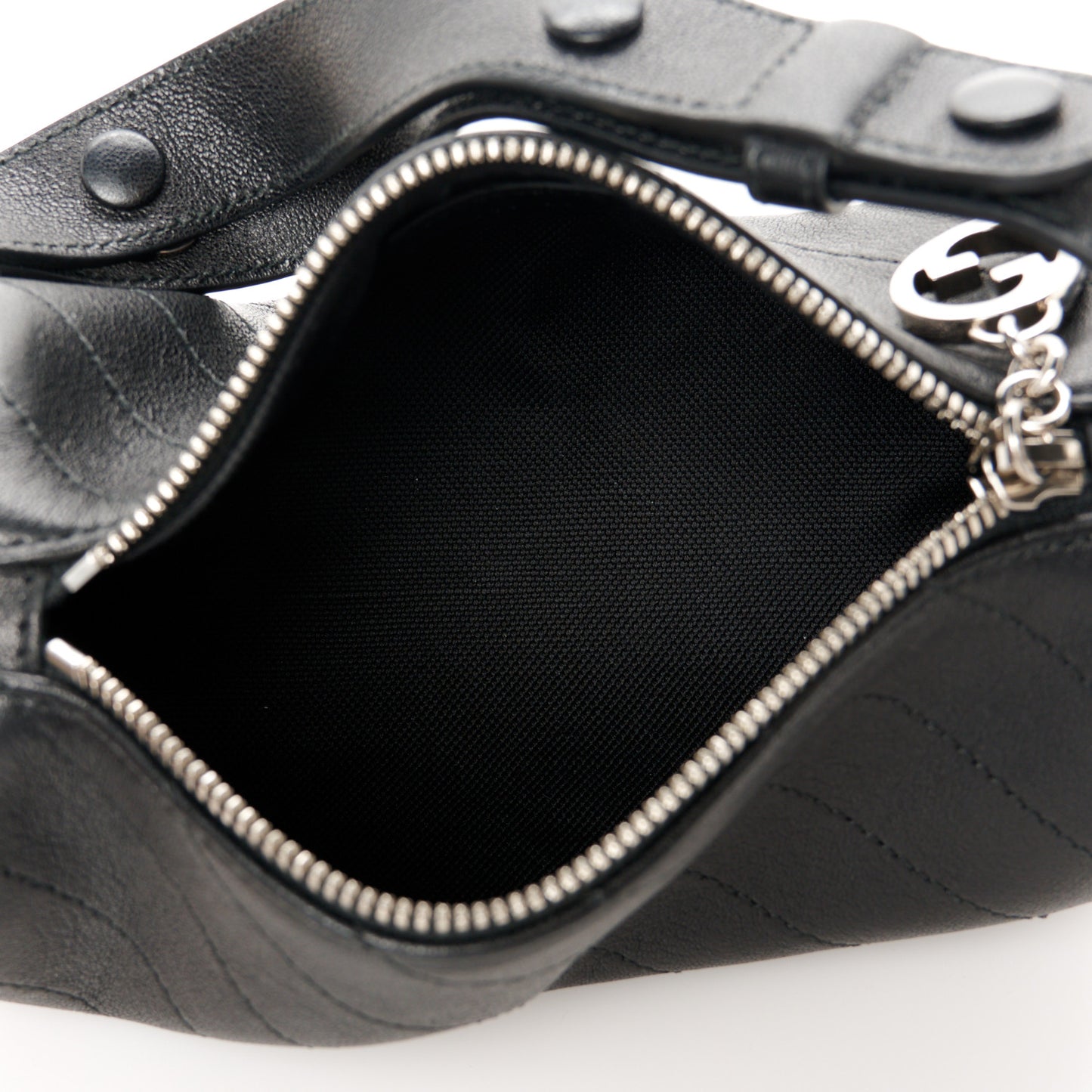 Sakai Be Green Calfskin Diagonal Stitched Mini Blondie Barrel Shoulder Bag Black