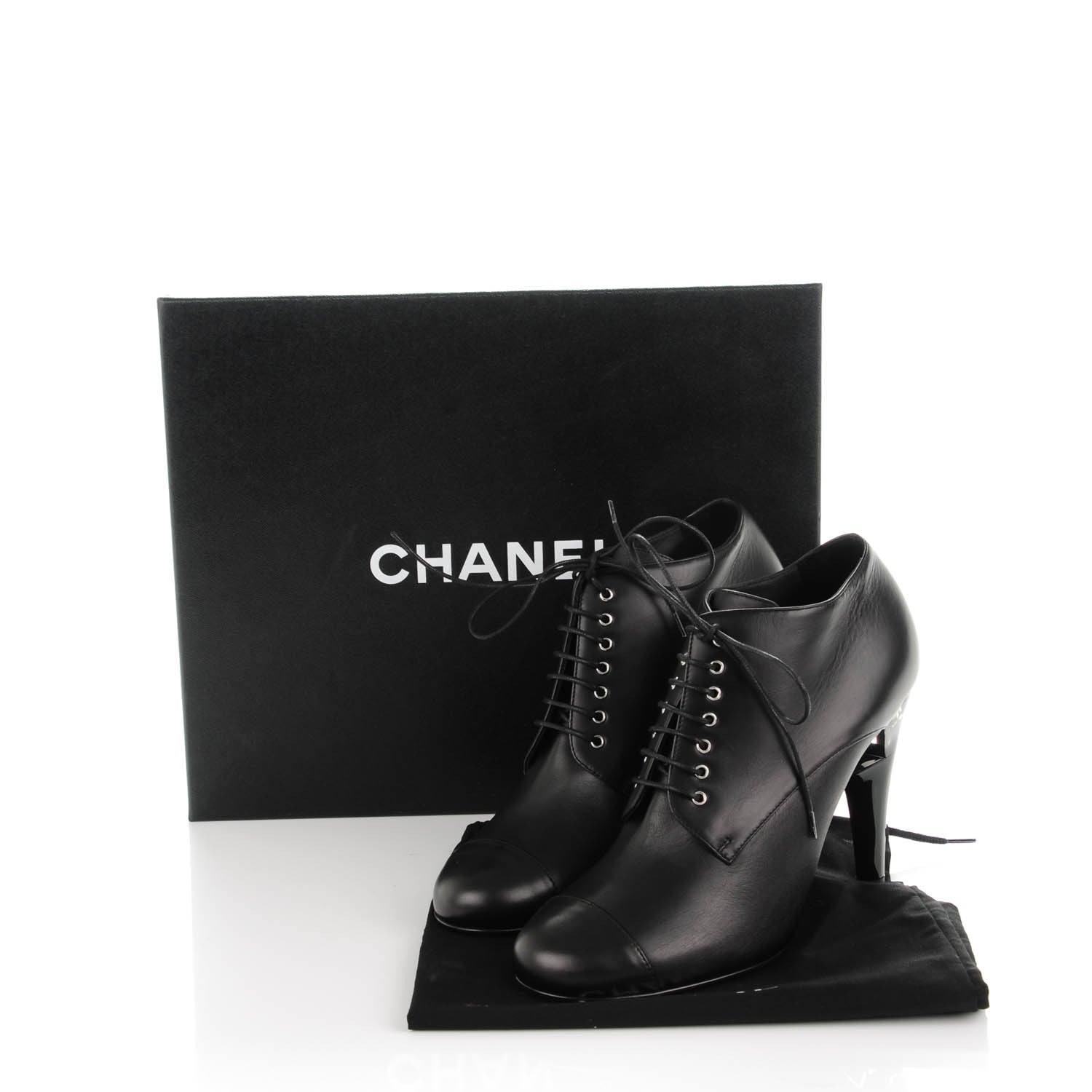 Chanel Lambskin Pearl Lace Up Booties 38 Black 9 of 9