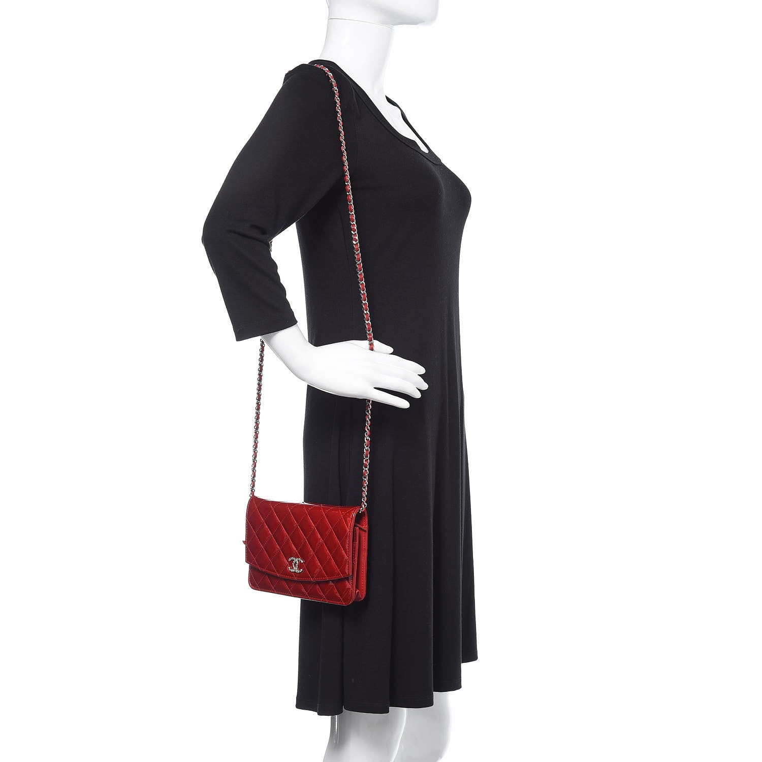 Chanel Patent Quilted Brilliant Wallet On Chain WOC Red 2 of 14