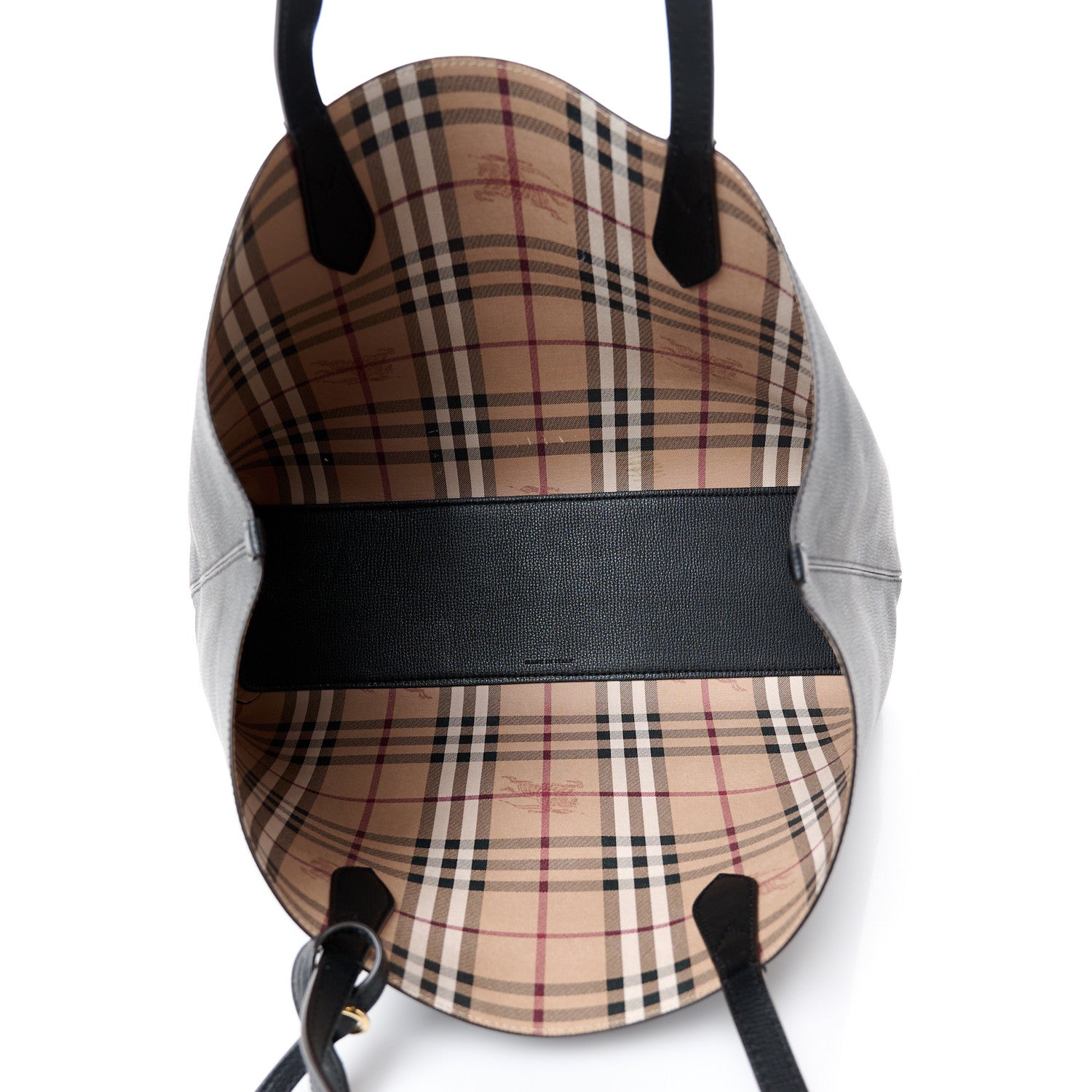 Burberry Grainy Calfskin Haymarket Check Medium Reversible Tote Black 9 of 17