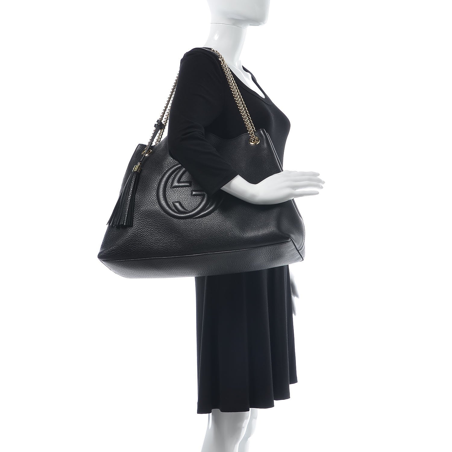 Gucci Pebbled Calfskin Large Soho Chain Shoulder Bag Black 2 of 11
