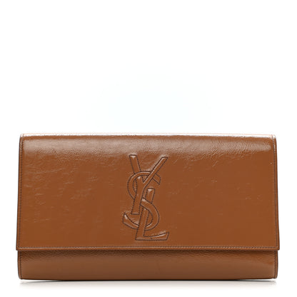 Saint Laurent Textured Patent Calfskin Monogram Large Belle De Jour Clutch Tobacco 1 of 9