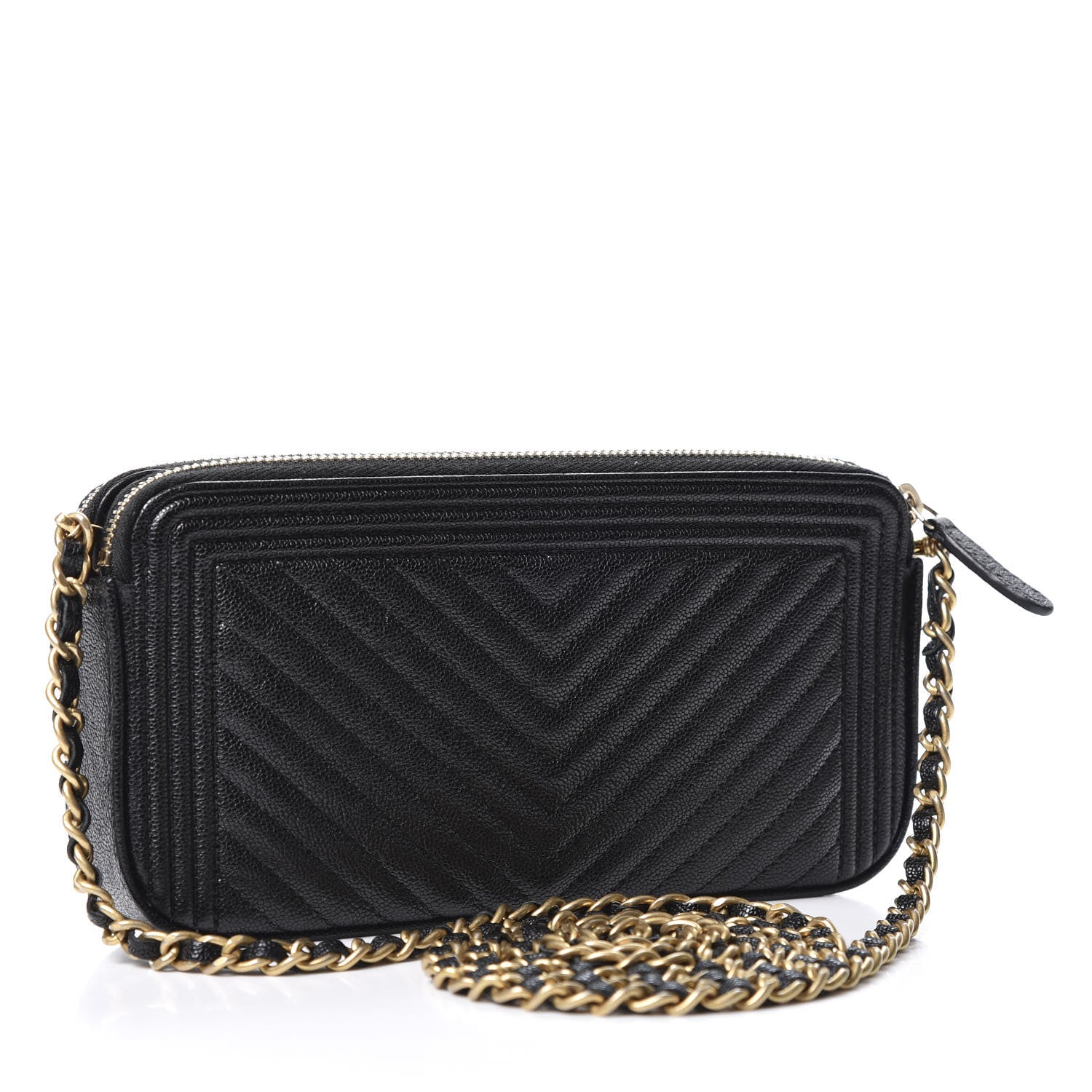 Chanel Caviar Chevron Small Boy Clutch With Chain Black 2 of 12