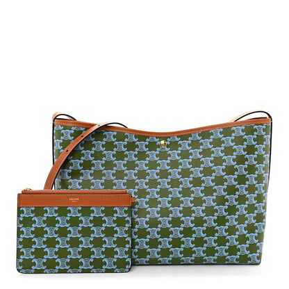 Celine Triomphe Canvas Calfskin Soft Shopper Tote Light Kaki Sky Blue 3 of 11