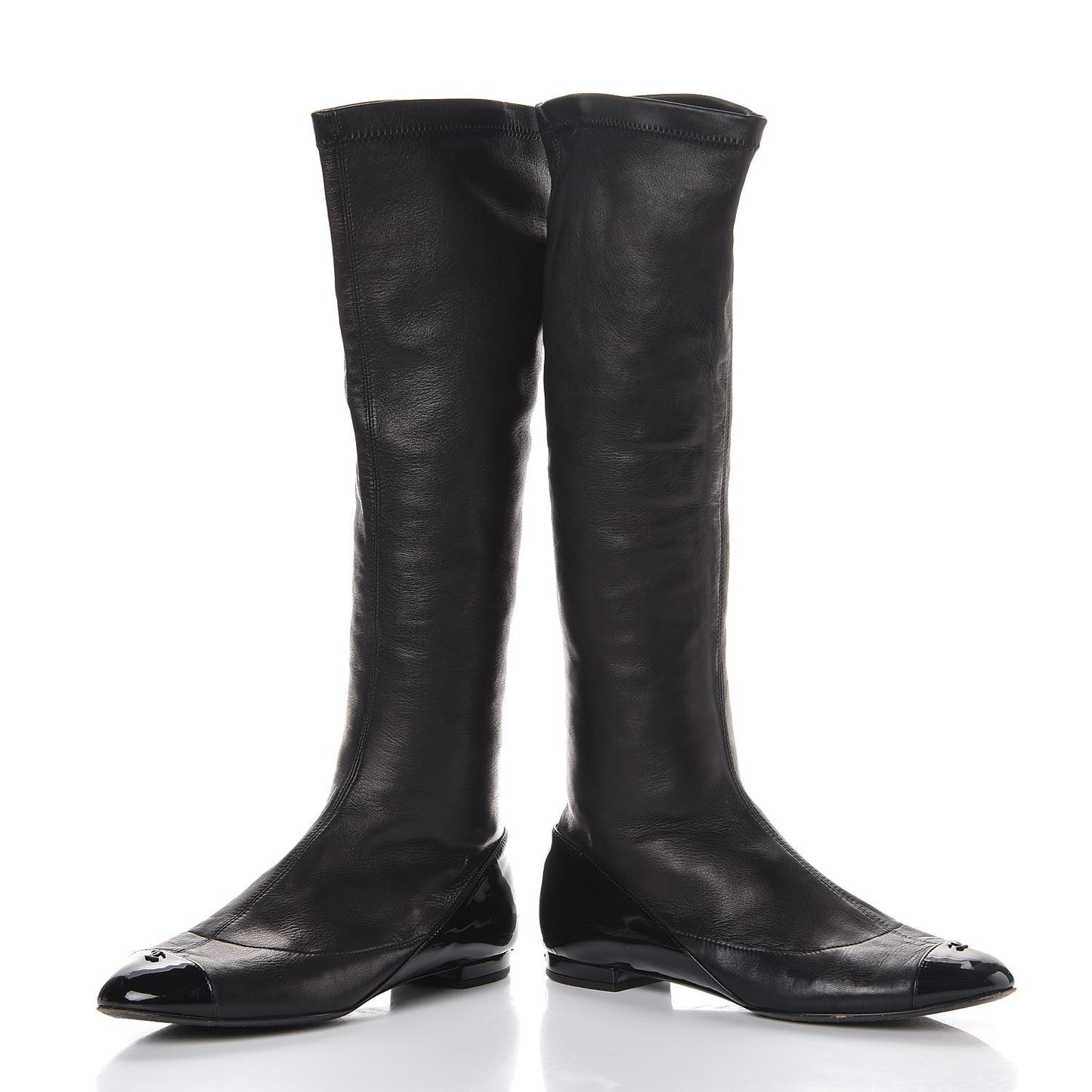 Lambskin Cap Toe Ballerina High Boots 39.5 Black