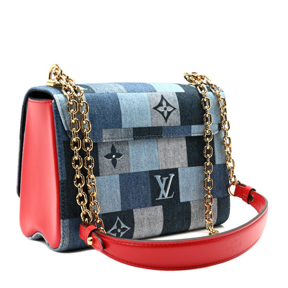 Louis Vuitton Denim Damier Monogram Twist Shoulder Bag MM Blue Rouge 4 of 10