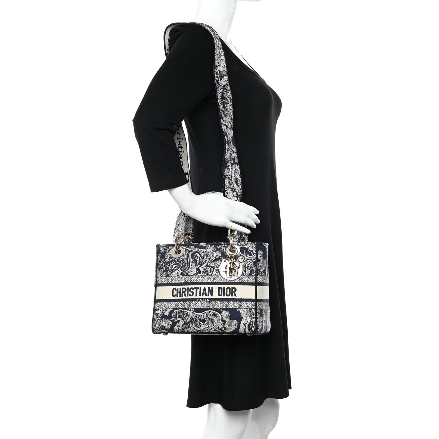 Canvas Toile De Jouy Reverse Embroidered Medium Lady D-Lite Navy