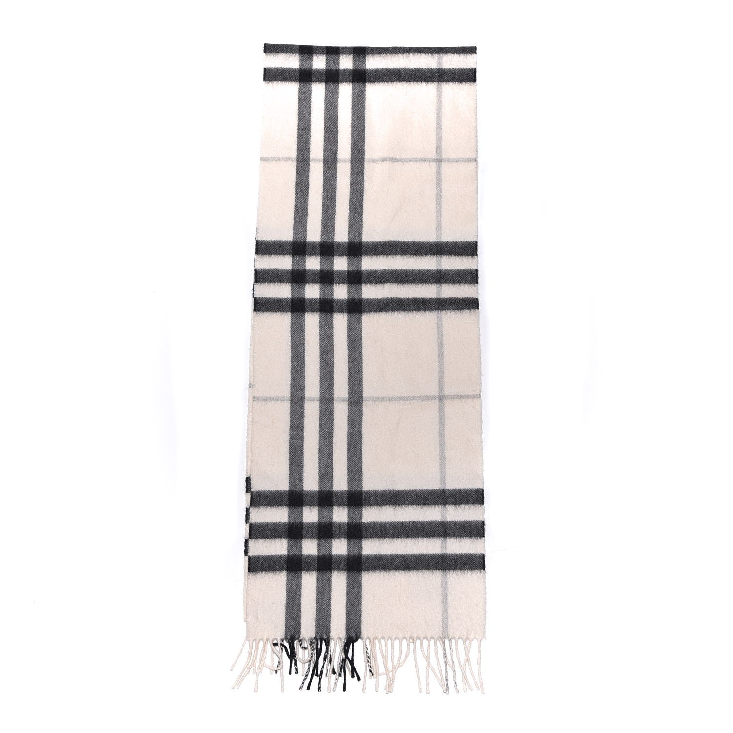 Burberry Cashmere Giant Check Fringe Scarf Natural White 3 of 5