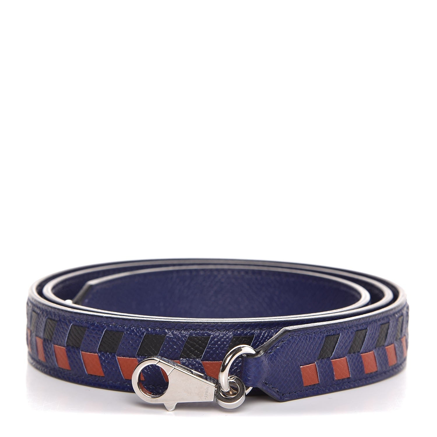Hermes Epsom 25mm Tressage Shoulder Strap Bleu Indigo Noir Terre Battue 1 of 5