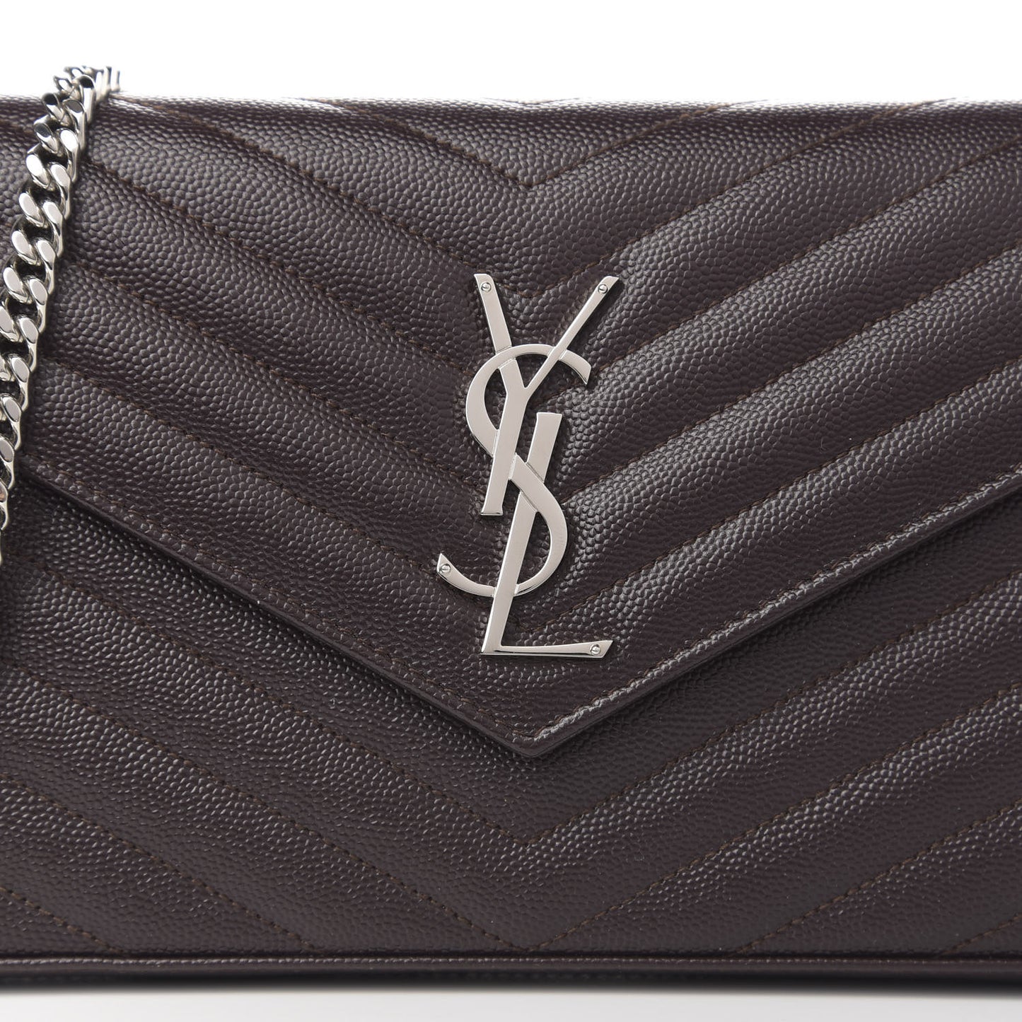 Grain De Poudre Matelasse Chevron Monogram Chain Wallet Dark Brown
