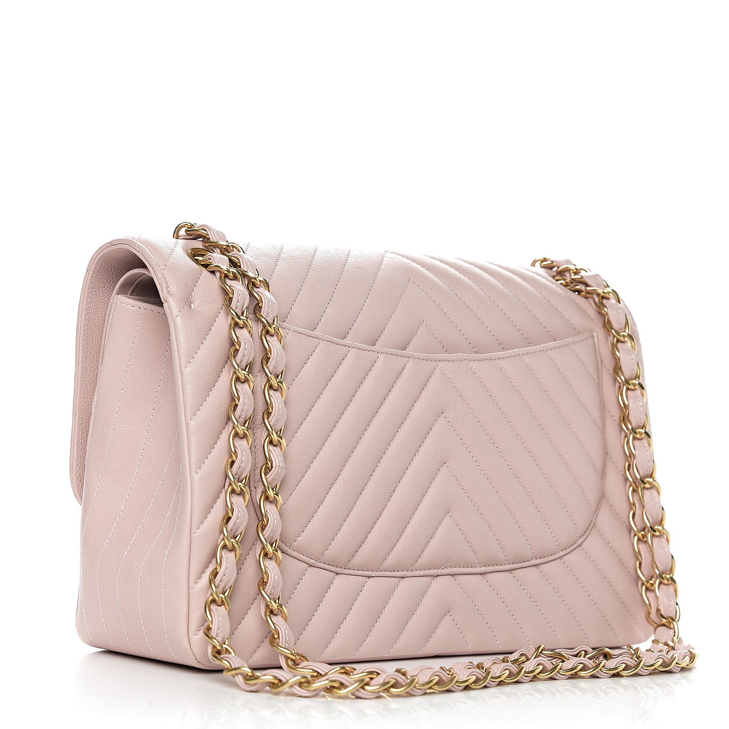 Calfskin Chevron Quilted Jumbo Double Flap Light Pink
