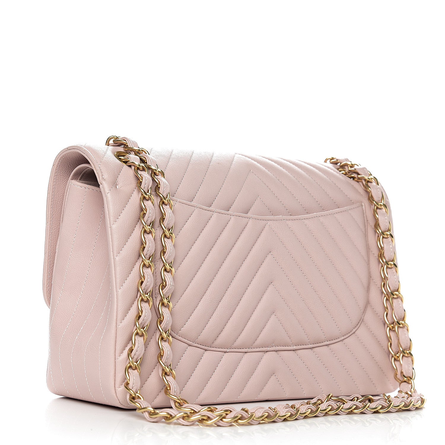 Chanel Calfskin Chevron Quilted Jumbo Double Flap Light Pink 2 of 11