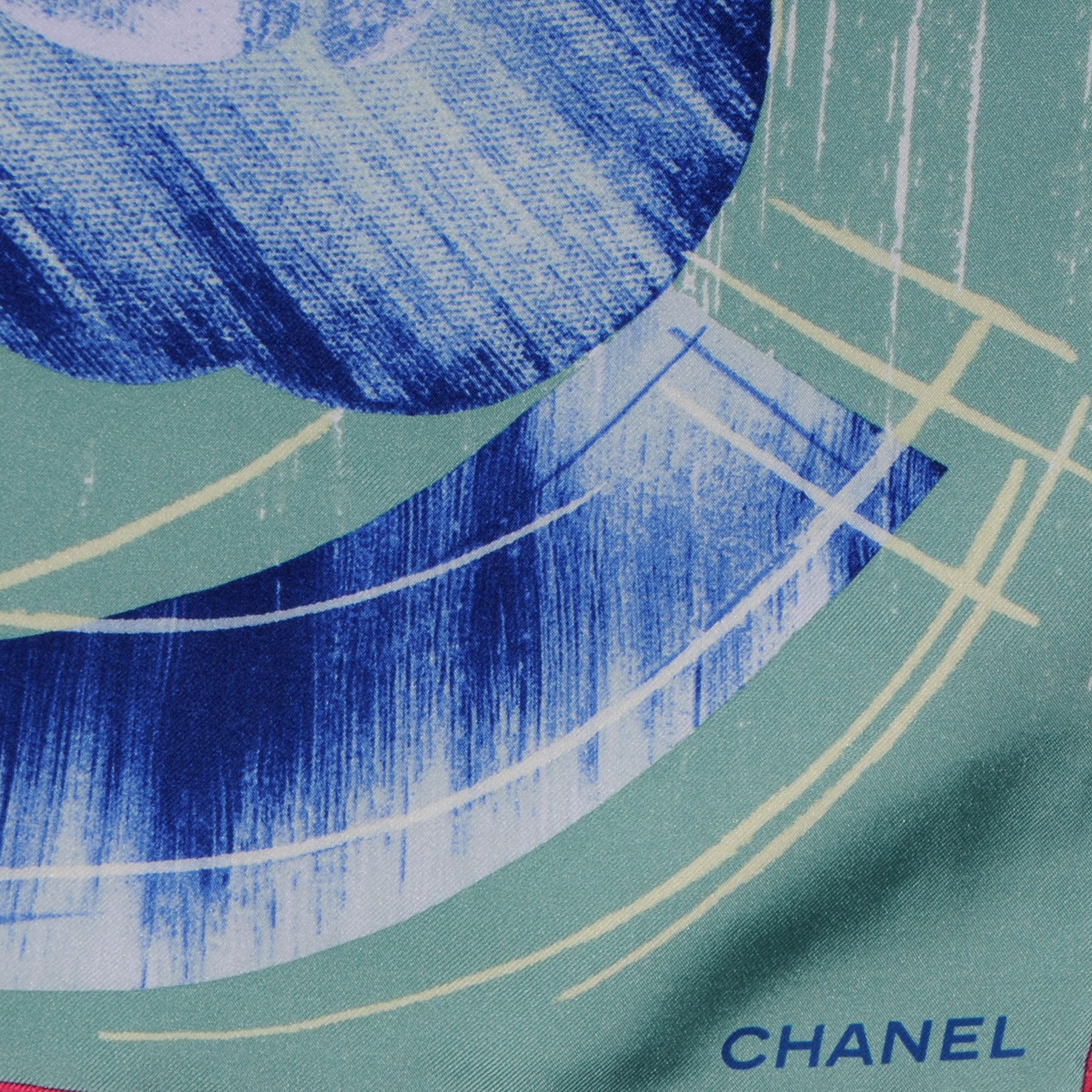 Chanel Silk Camellia CC Pearl Scarf Green 3 of 5