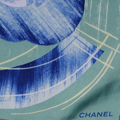 Chanel Silk Camellia CC Pearl Scarf Green 3 of 5