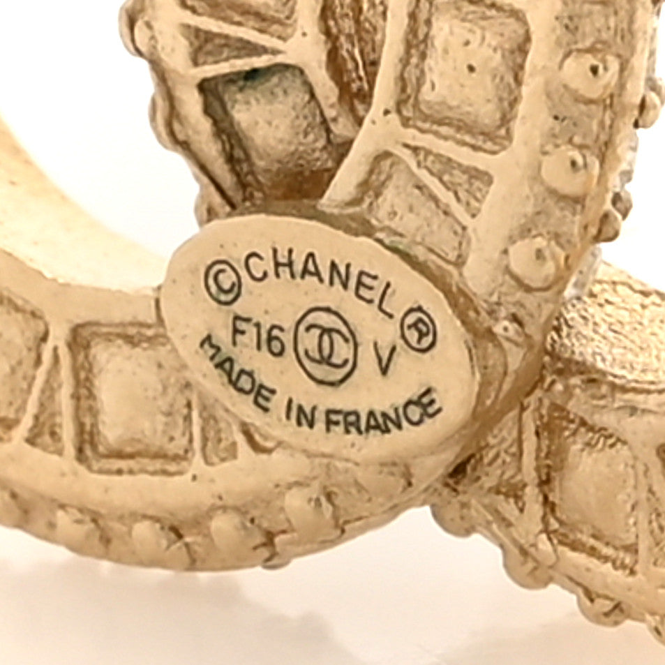 Chanel Crystal Timeless CC Earrings Light Gold 4 of 5