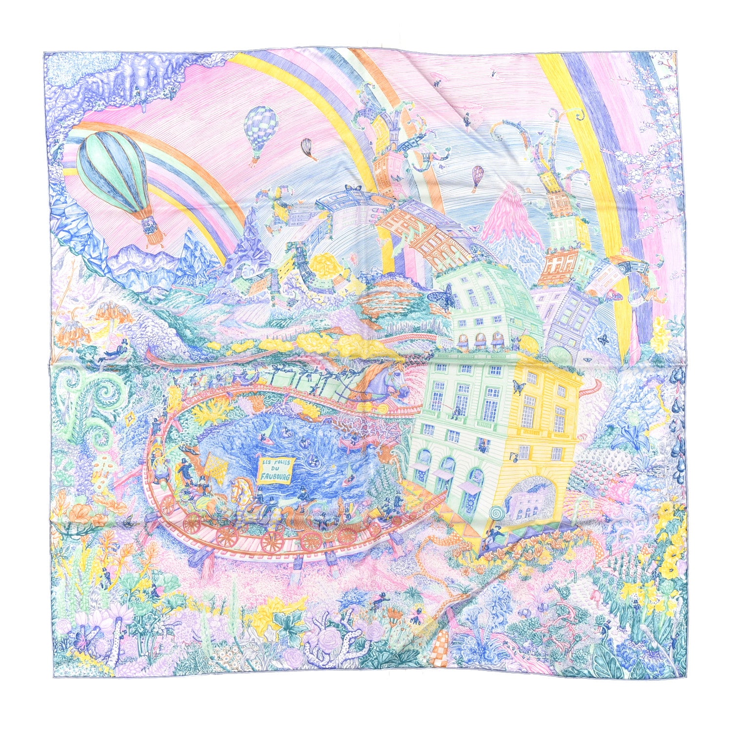 Hermes Silk Faubourg Tropical Scarf 90  Rose Bleu Jean Vert 1 of 5