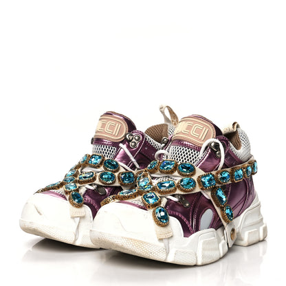 Gucci X SEGA Metallic Calfskin Mesh Removable Crystals Womens Flashtrek Sneakers 35.5 Rosa Great White Silver 3 of 9