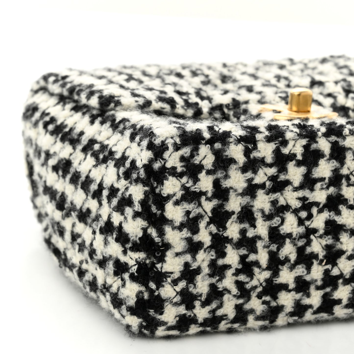 Tweed Houndstooth Mini Square Flap Black White